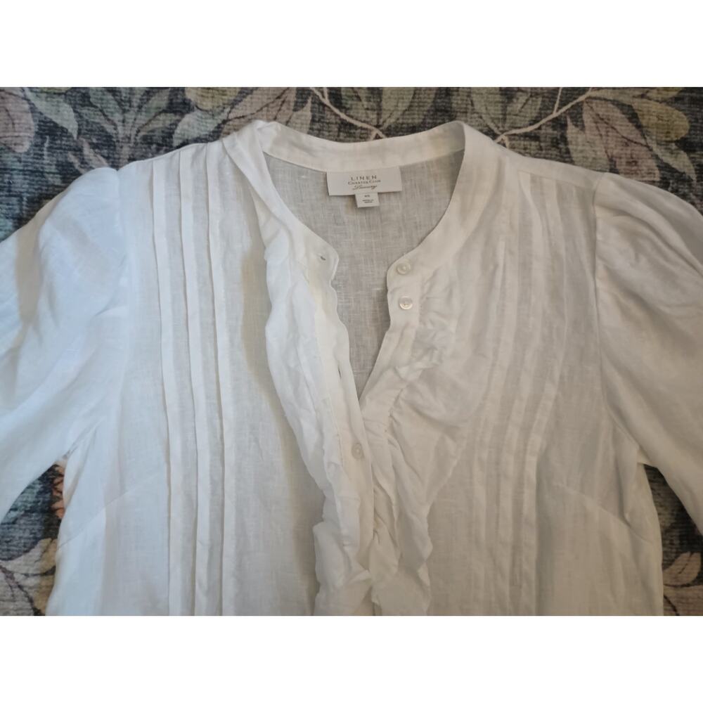 Charter Club Womens Luxury Linen Edwardian Top XS Button Cottage Old Money - Picture 2 of 9